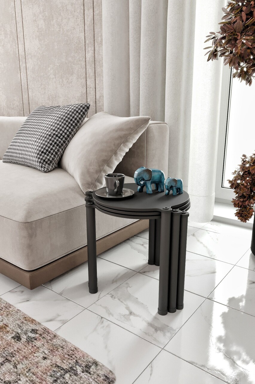 Set masute 3 piese, Hanah Home, Lavia 3, MDF , Negru - imagine 4